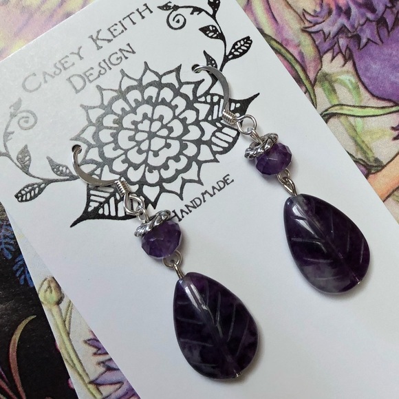 Purple Fleurite Earrings - Picture 2 of 8